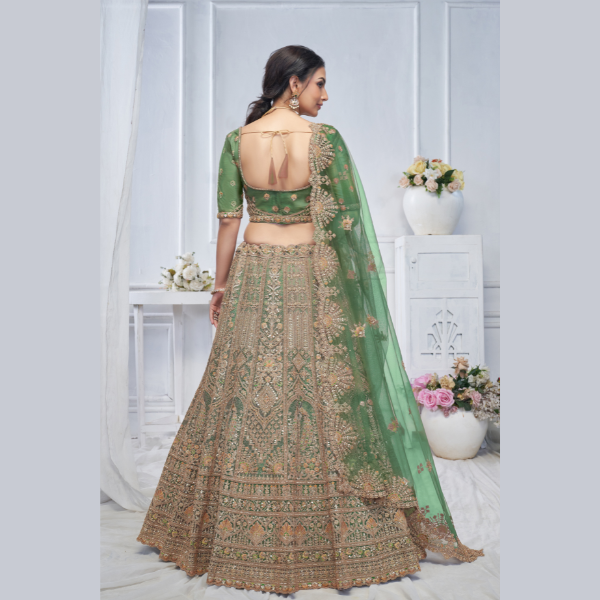 Royal Grandeur bridal Green Mehendi Lehenga with Paisley and Peacock Motifs & Heavy Embroidery| Ready To Wear | - India shopping