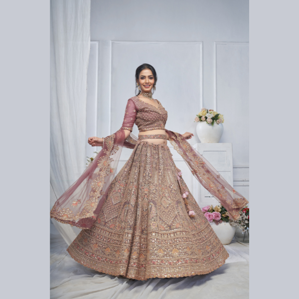 Royal Grandeur bridal Golden Lehenga with Paisley and Peacock Motifs & Heavy Embroidery | Ready To Wear | - India shopping