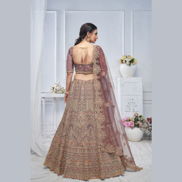 Royal Grandeur bridal Purple Soft Net Lehenga with Paisley and Peacock Motifs & Heavy Embroidery | Ready To Wear | - India shopping