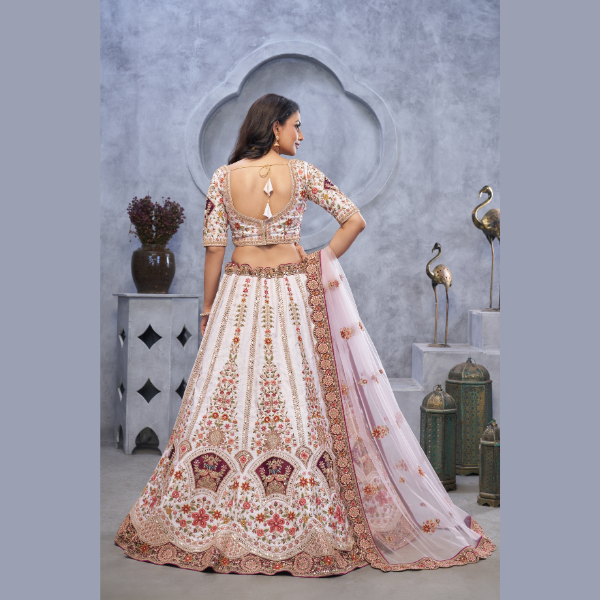 Bridal Light Purple Lehenga with Zari Paisley Embroidery, Silk Patches, and Regal Peacock Motifs | Ready To Wear | - India shopping