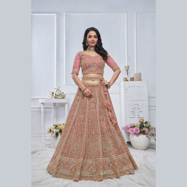 Pastel Onion Embroidered Bridal lehenga | Ready To Wear | - India shopping