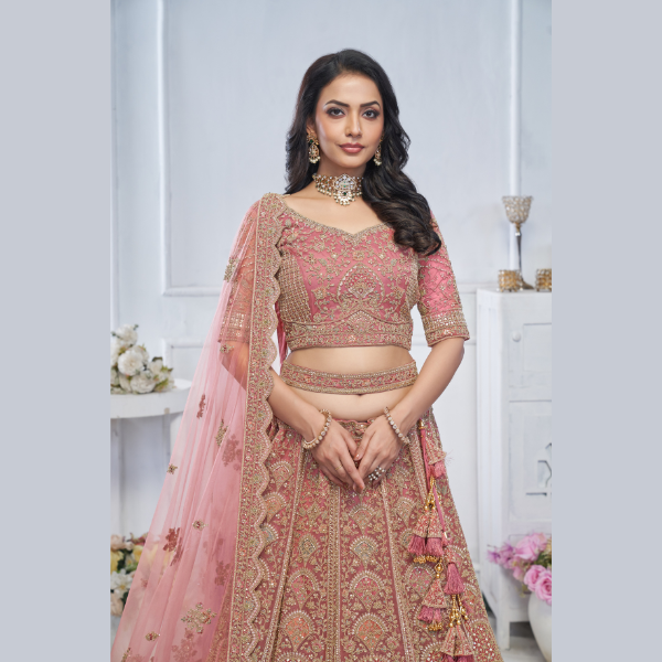 Pastel Onion Embroidered Bridal lehenga | Ready To Wear | - India shopping