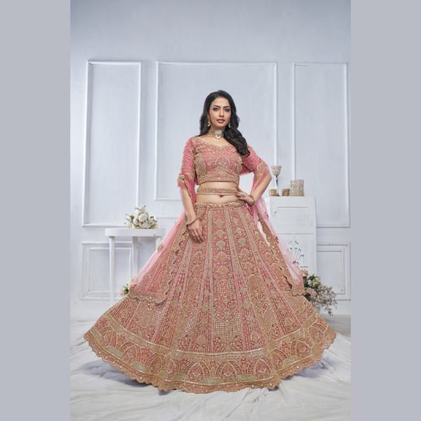 Pastel Onion Embroidered Bridal lehenga | Ready To Wear | - India shopping