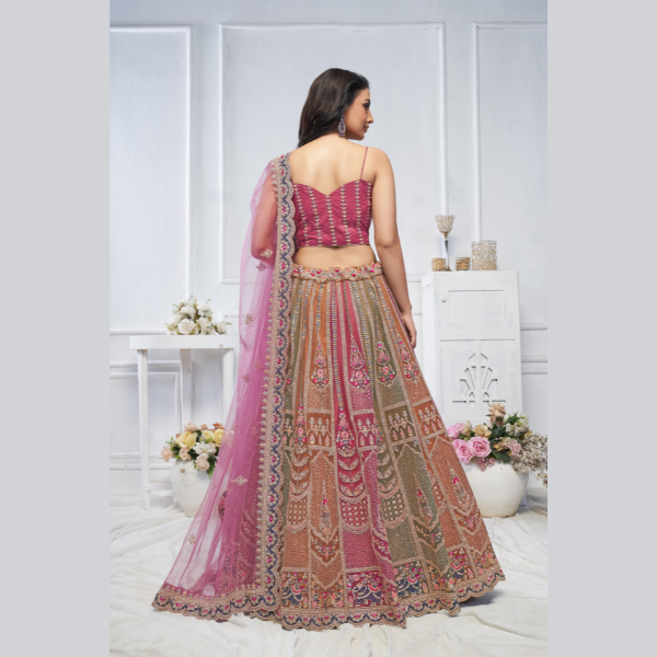 Majestic Multi-Color Zari Weaving Net Lehenga Choli With Dupatta | Ready To Wear | - India shopping