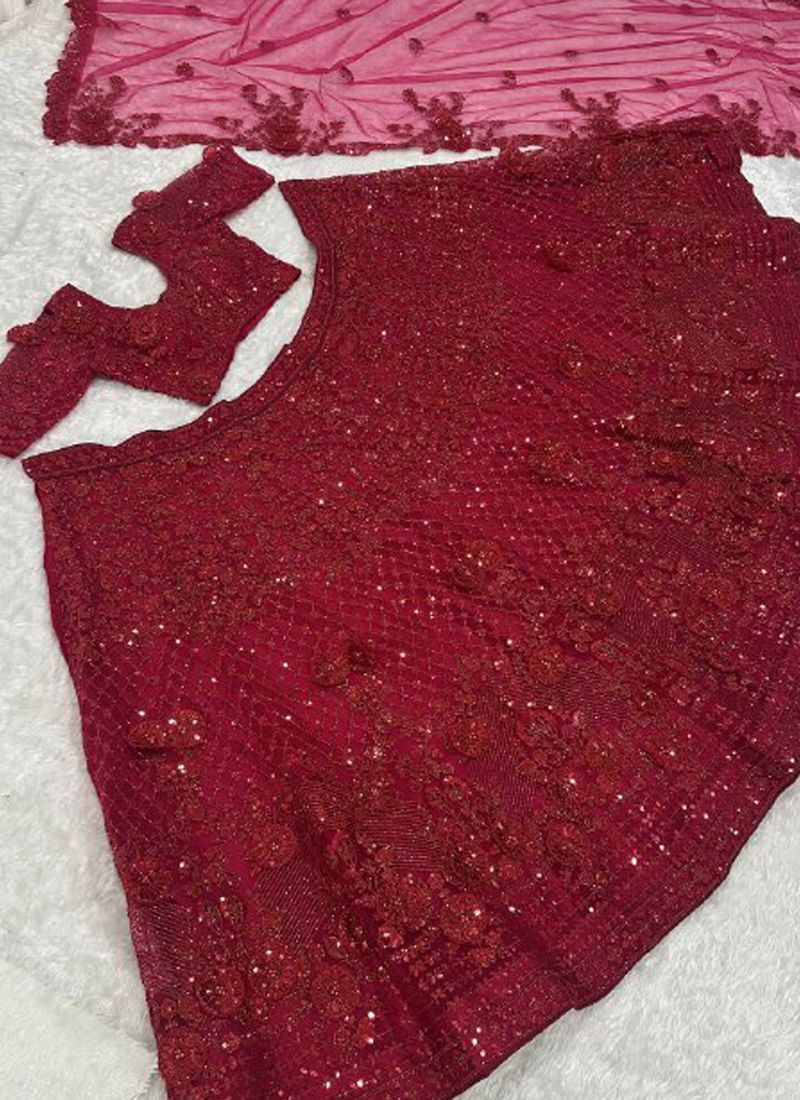 Radiance Red Net With Sequin Work Lehenga Choli | Ready To Wear