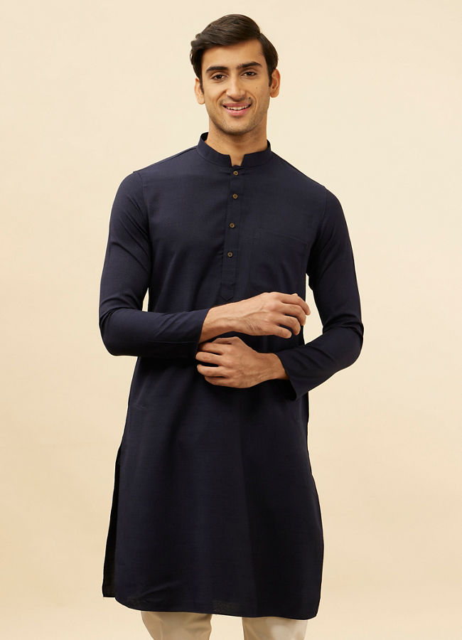 Manyawar Deep Blue Classic Kurta Set - India shopping