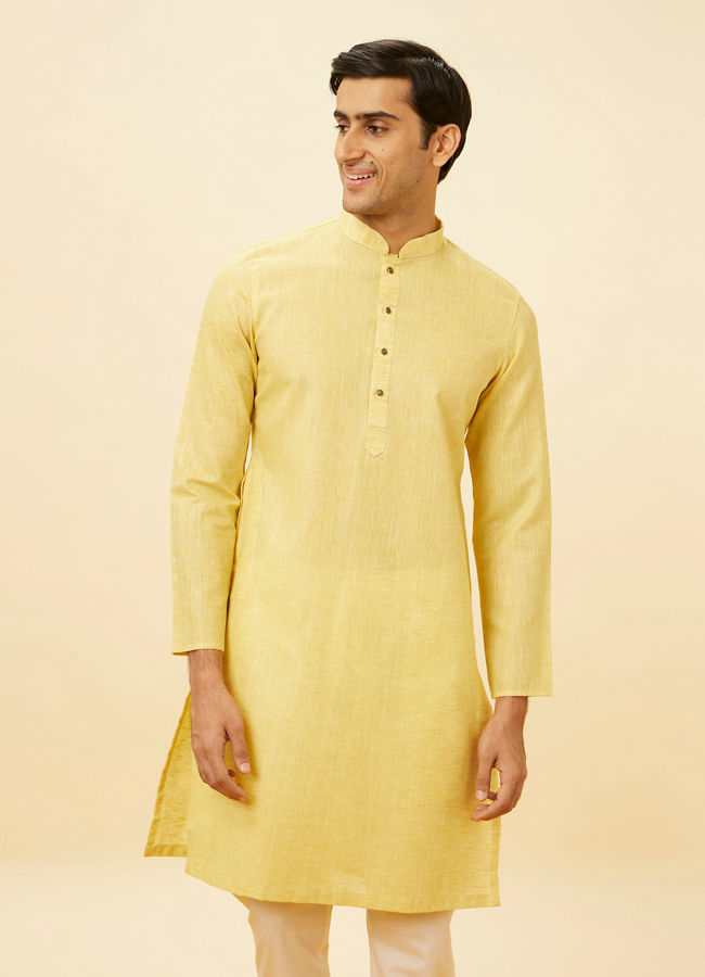 Manyawar Sunshine Yellow Classic Kurta Set - India shopping