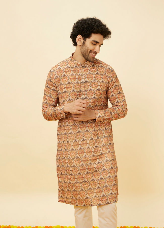 Manyawar Rust Batik Inspired Printed Kurta Set - India shopping