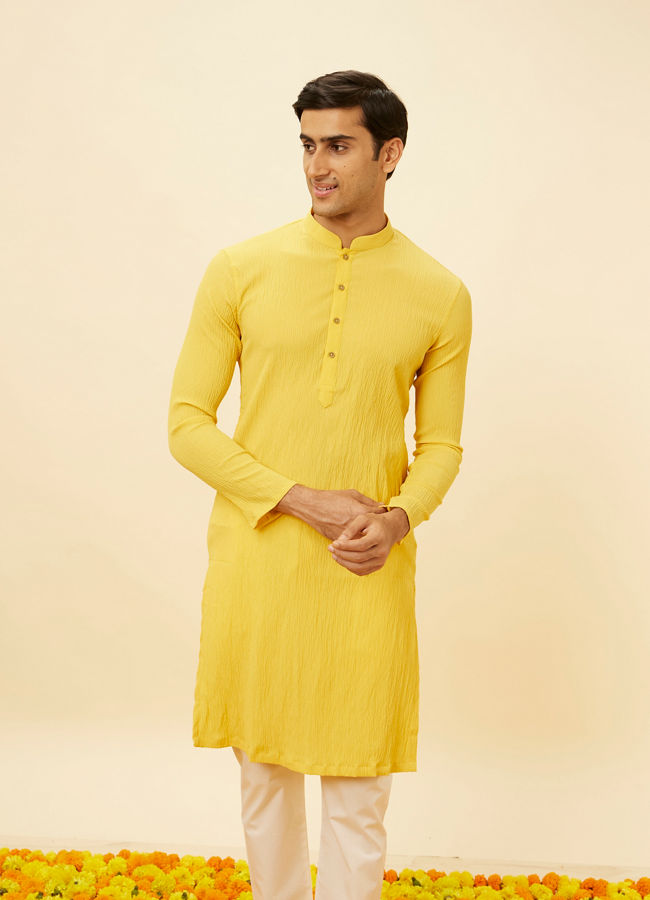 Manyawar Lemon Yellow Classic Kurta Set - India shopping