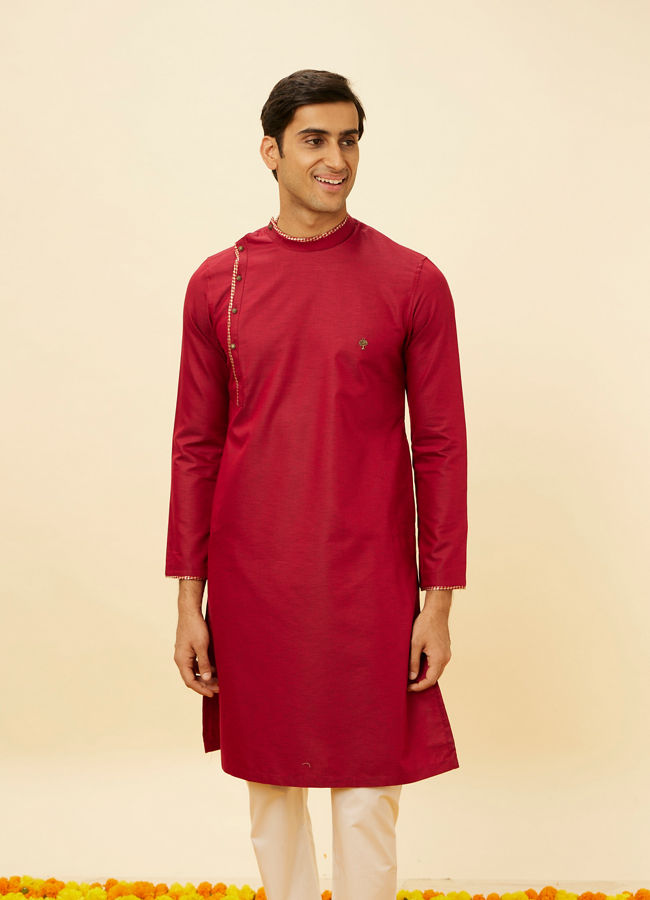 Manyawar Chili Pepper Red Angrakha Kurta Set - India shopping