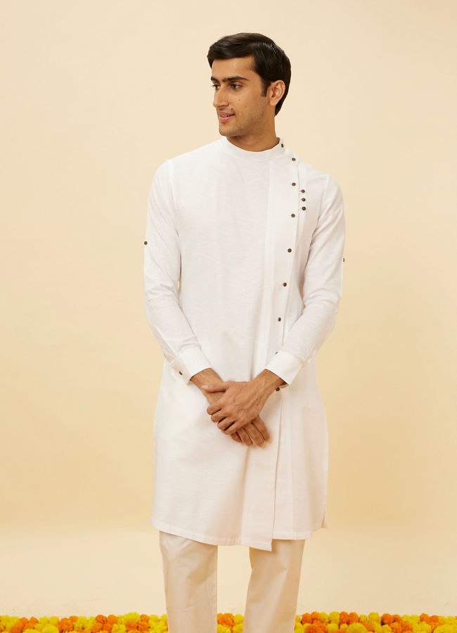 Manyawar Pristine White Angrakha Kurta Set - India shopping
