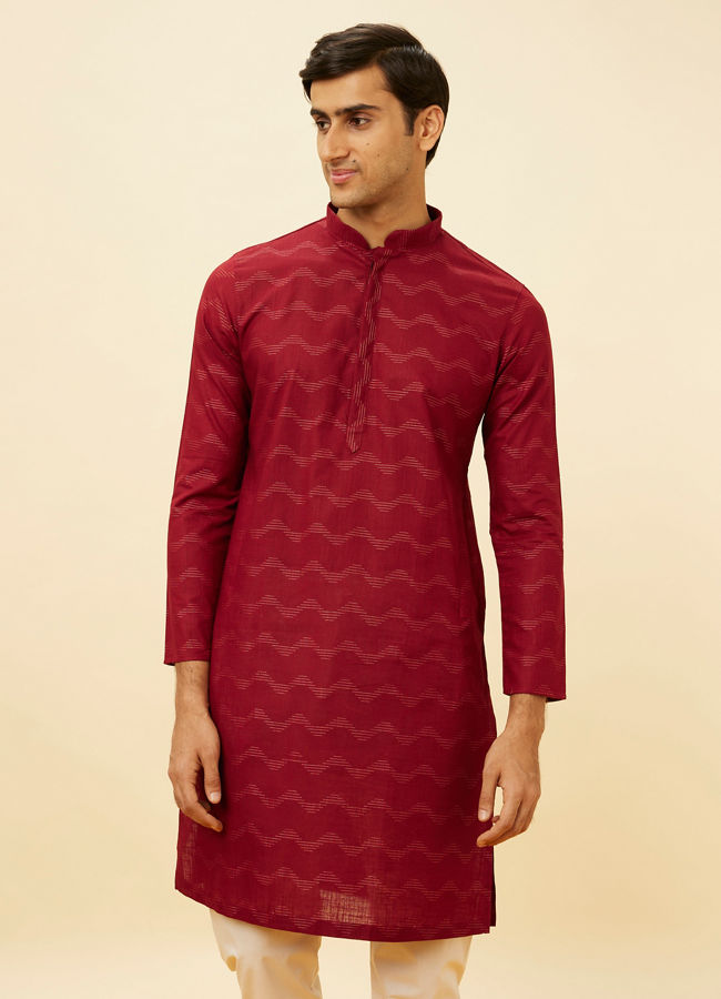 Manyawar Maroon Wave Printed Kurta Set - India shopping