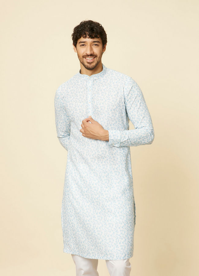 Manyawar Light Blue Floral Ditsy Printed Kurta Set - India shopping