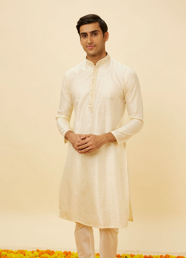 Manyawar Antique White Angrakha Style Diamond Printed Kurta Set - India shopping