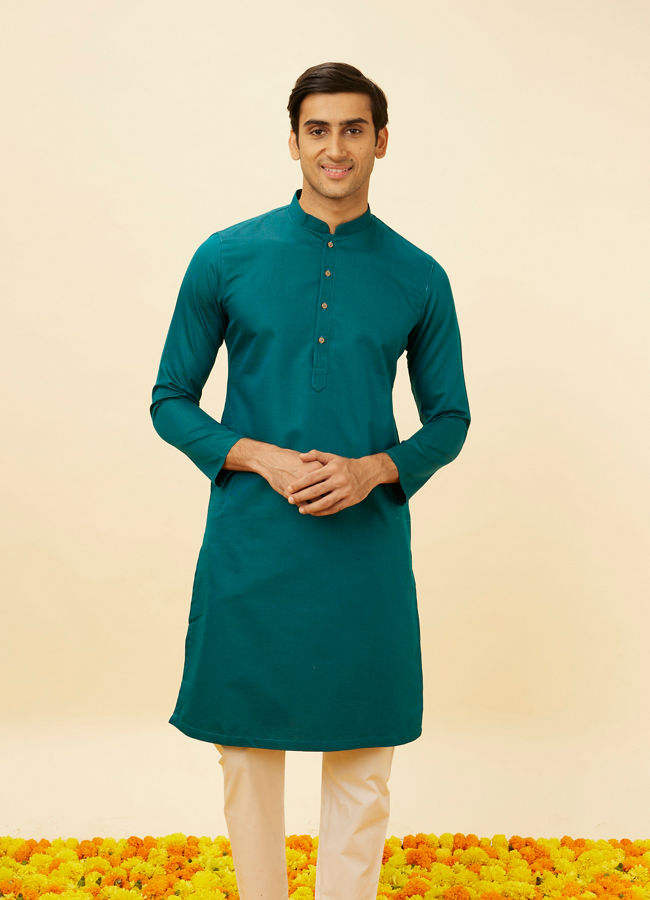Manyawar Teal Green Classic Kurta Set - India shopping