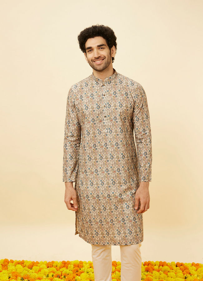 Manyawar Beige Abstract Printed Kurta Set - India shopping