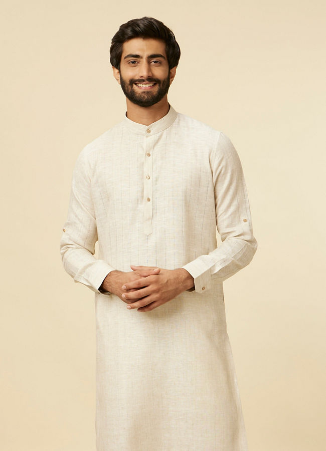 Manyawar Ivory White Self Patterned Kurta - India shopping
