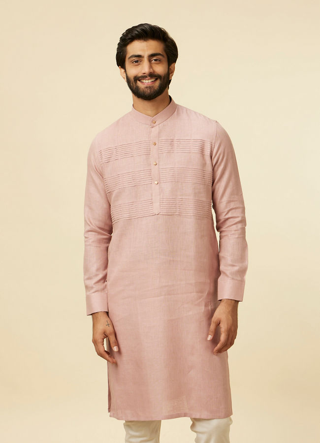 Manyawar Dusty Pink Embroidered Stripe Patterned Kurta - India shopping