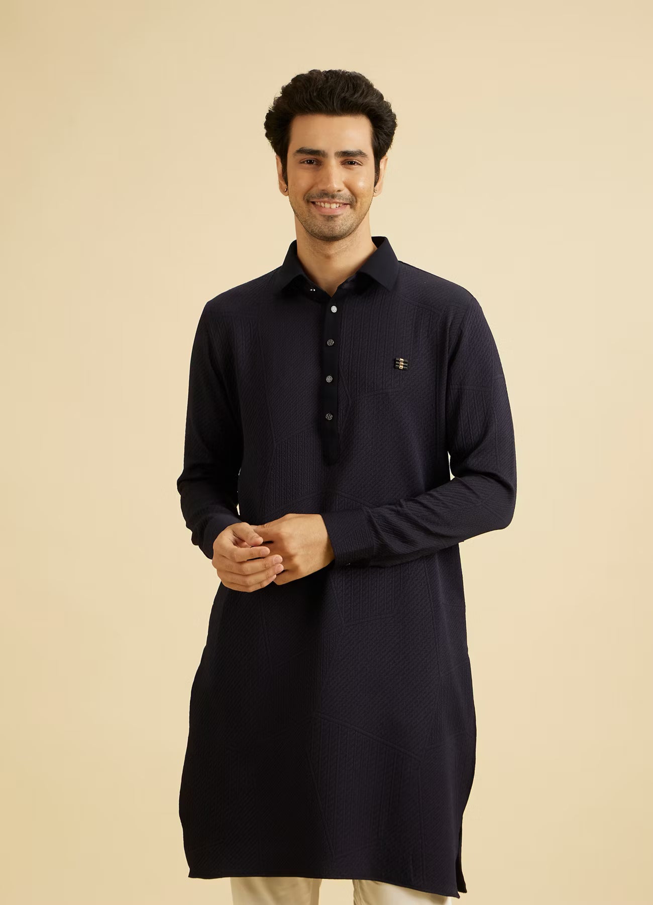 Manyavar Elegant Dark Blue Kurta | Ready To Wear
