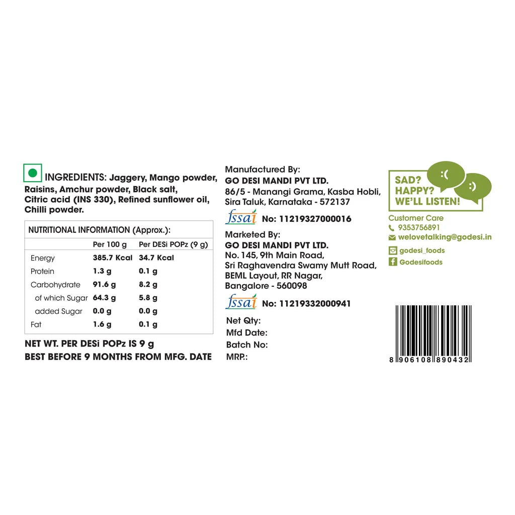 Kaccha Aam Popz | 100% Natural - Sour Raw Mango & Jaggery | Hand-made | 50 Pcs -400 gms