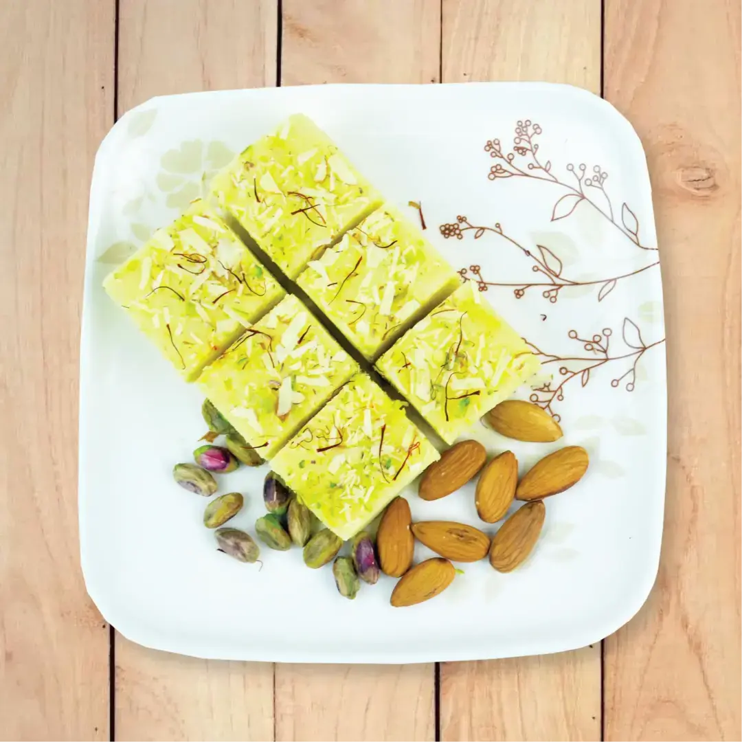 Chandra Snacks Kesar Badam Pista Barfi 500 gms - India shopping