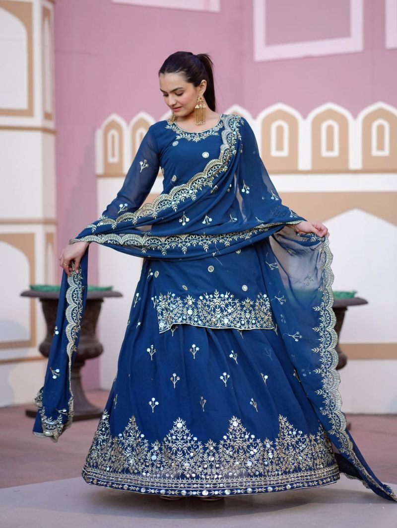 Blue Lehenga Suit With Sequence Work | Ready To Wear