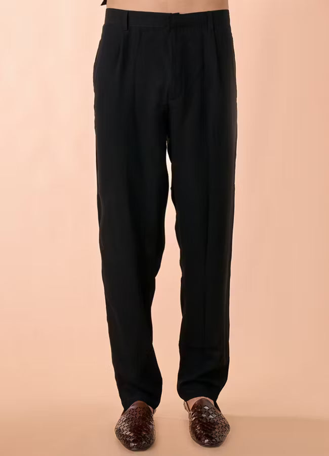 Manyavar Black Elegance Georgette Satin Kurta Jacket Set | Ready To Wear