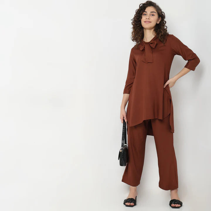 Regular Fit Solid Kurta with Palazzo Set | Ready To Wear