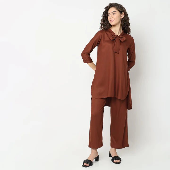 Regular Fit Solid Kurta with Palazzo Set | Ready To Wear