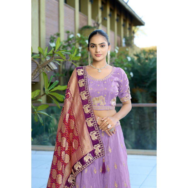 Lavender Aura | Viscose Lehenga Set with Gotapatti & Moti Work – Ready To Wear| Code-5046