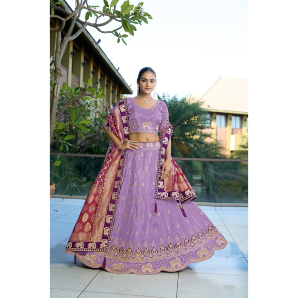Lavender Aura | Viscose Lehenga Set with Gotapatti & Moti Work – Ready To Wear| Code-5046
