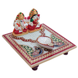 Crafticia Marble  Laxmi Ganesh Handmade Chowki Showpiece