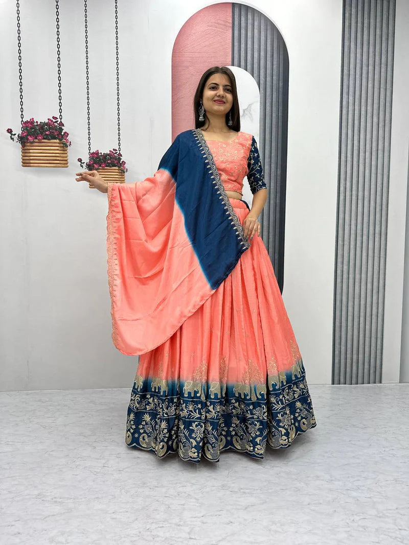 Chinon Lehenga Choli With Embroidery Thread Work | Ready To Wear