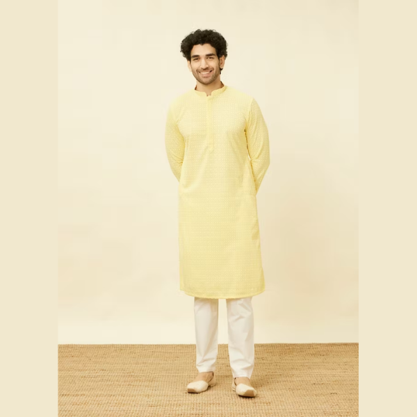 Manyawar Chikankari Jaal Patterned Kurta Set - India shopping