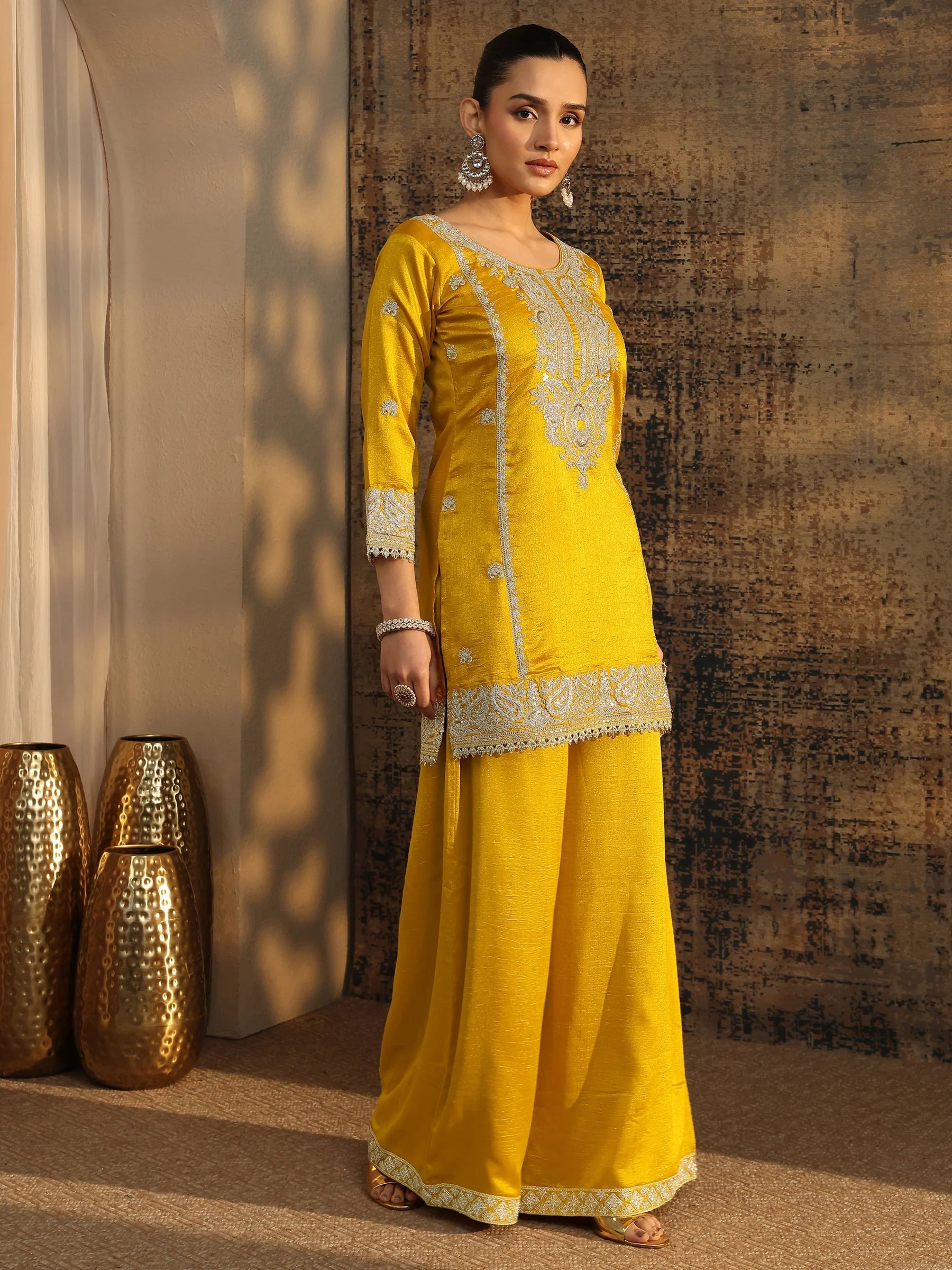 Libas Art Mustard Embroidered Organza Straight Suit Set With Dupatta | Ready To Wear