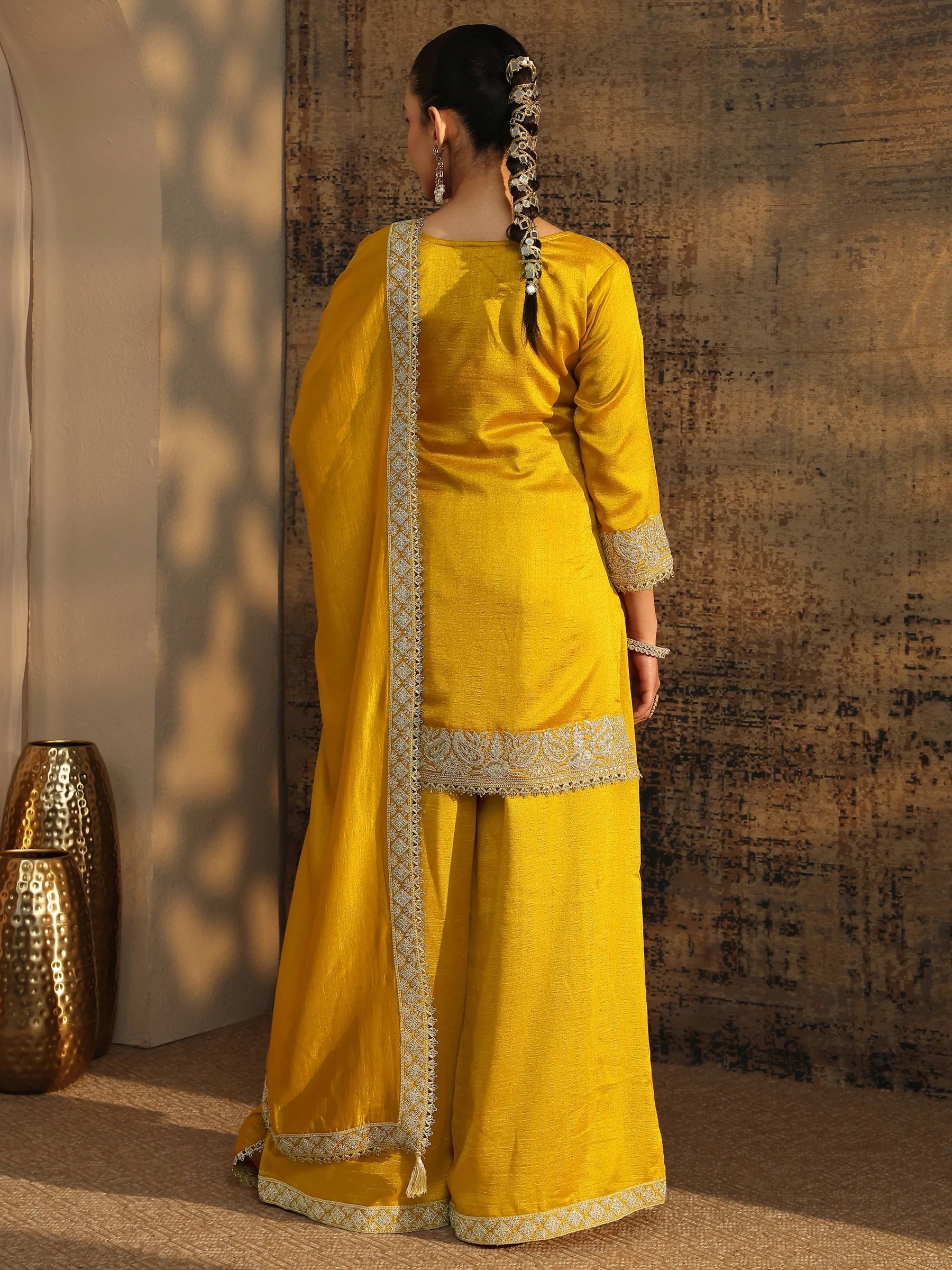 Libas Art Mustard Embroidered Organza Straight Suit Set With Dupatta | Ready To Wear