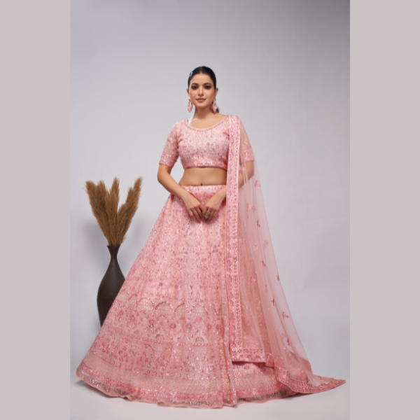 Blush Pink Sequins Androned With Pearl And Sequins Intricate Embellishments For Beautiful Bride Lehenga Choli - India shopping
