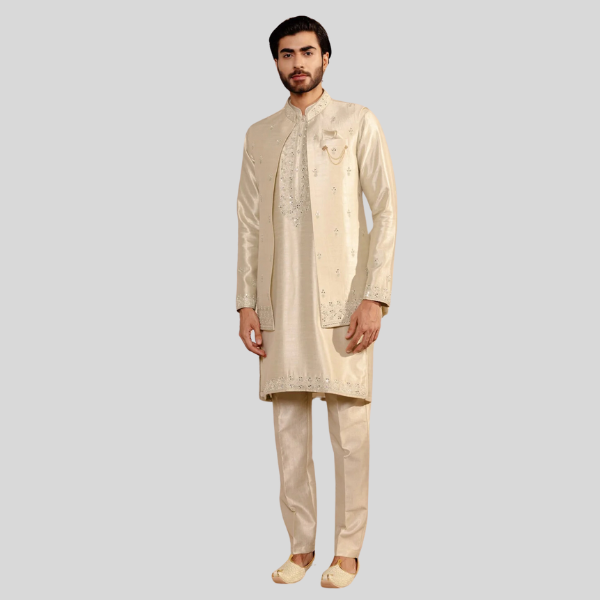 Long Jacket Jodhpuri Jacket with Kurta Pajama Set For Wedding