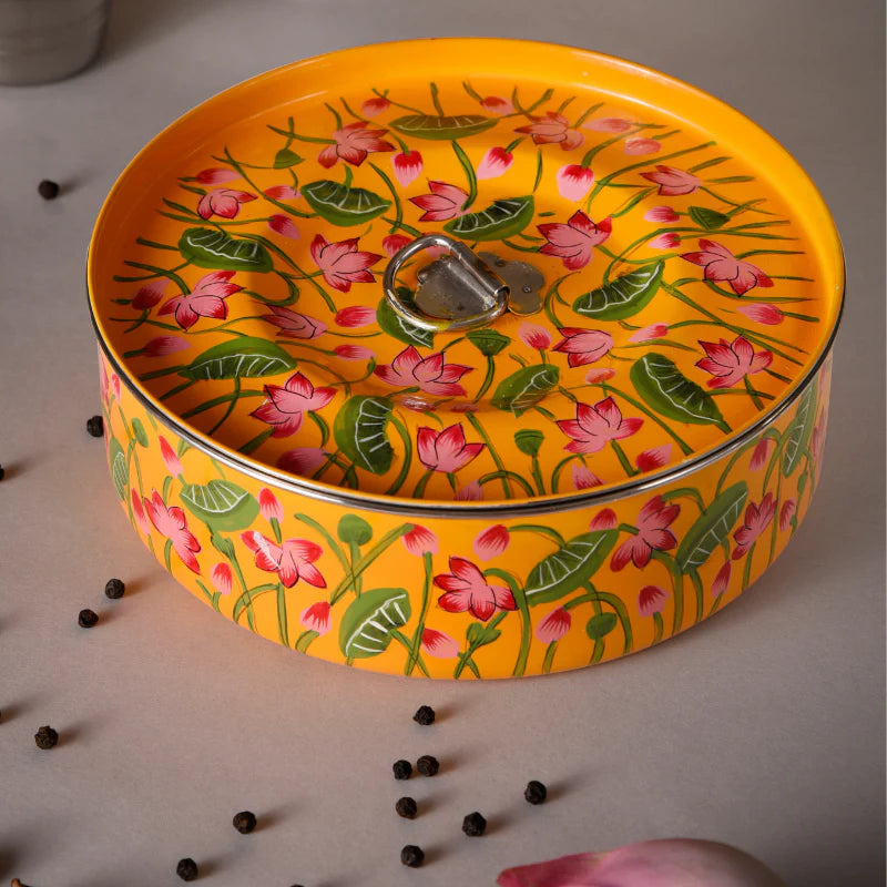 Lotus Pichwai Masala box | Stainless Steel