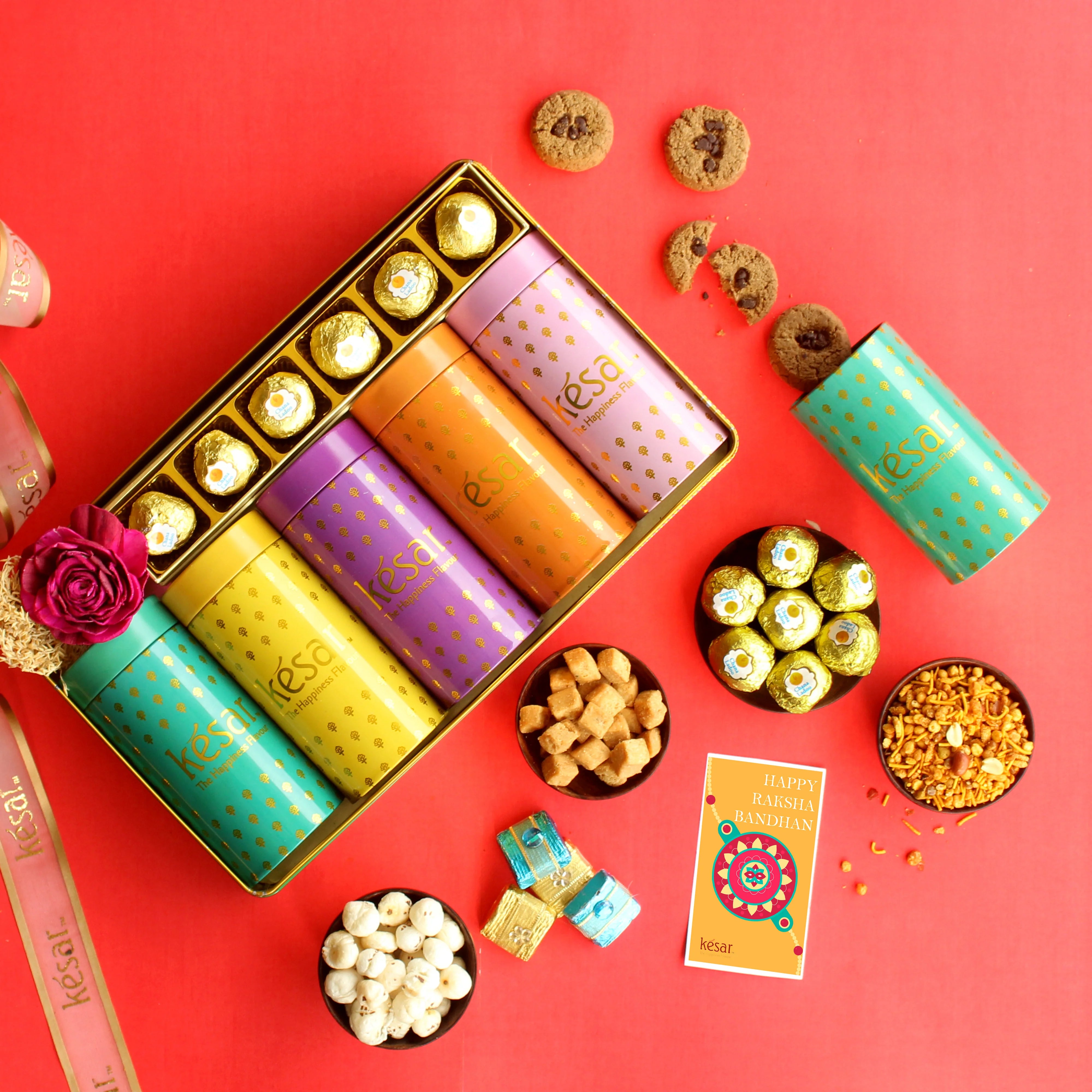 Kesar Sweets Luxury Tin Box Rakhi & Gourmet Delight