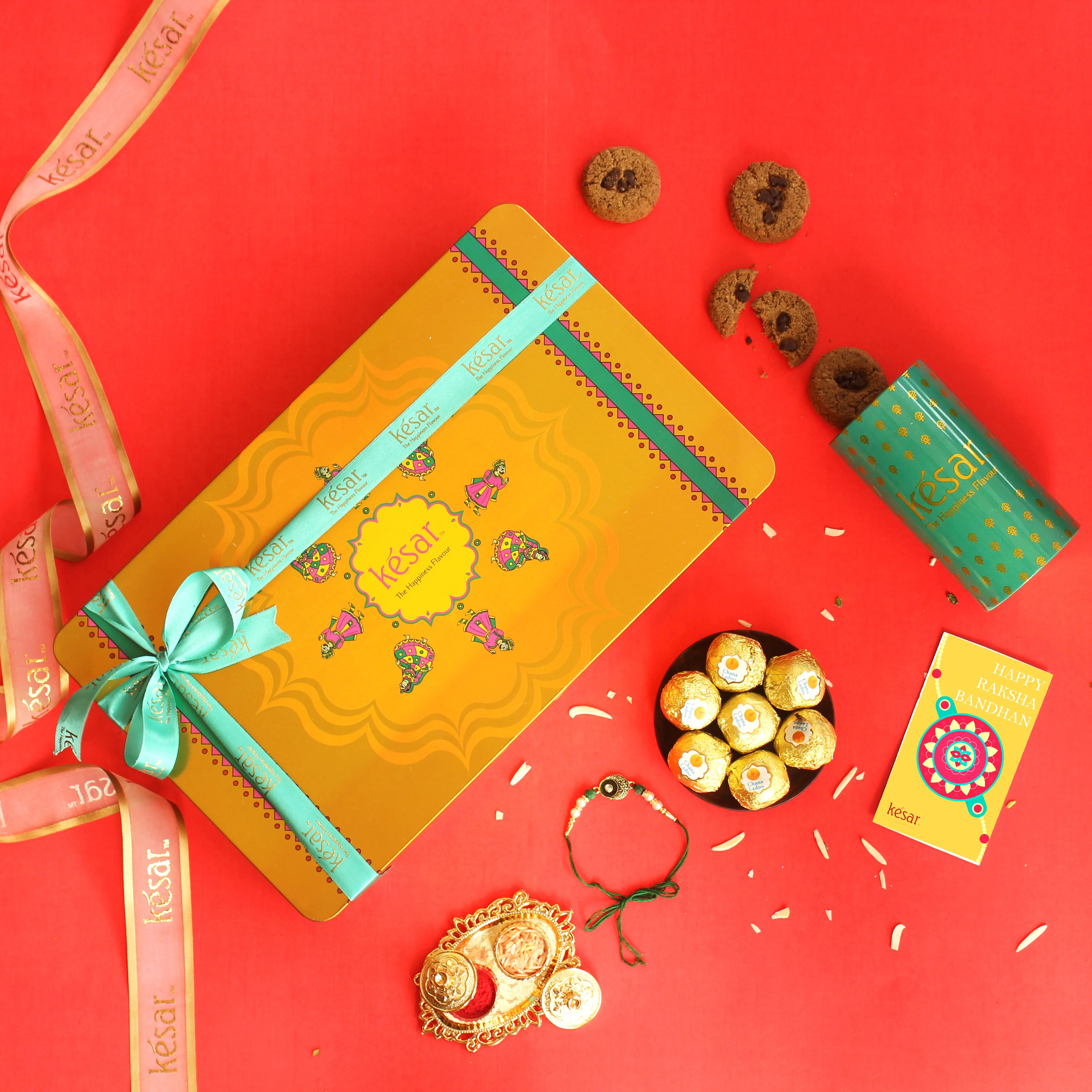 Kesar Sweets Luxury Tin Box Rakhi & Gourmet Delight