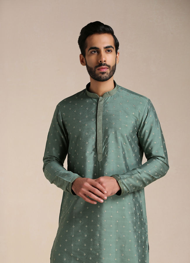 Manyawar Hunter Green Self Motif Kurta Set - India shopping