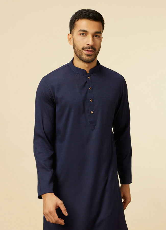 Manyawar Blue Jacquard Plain Design Kurta - India shopping