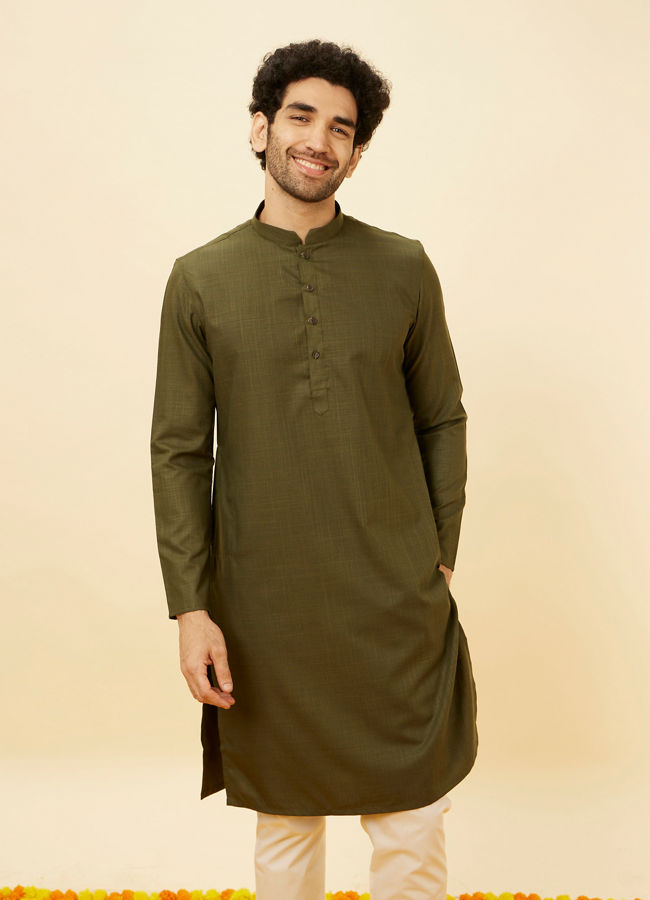 Manyawar Forest Green Classic Bandhgala Kurta - India shopping