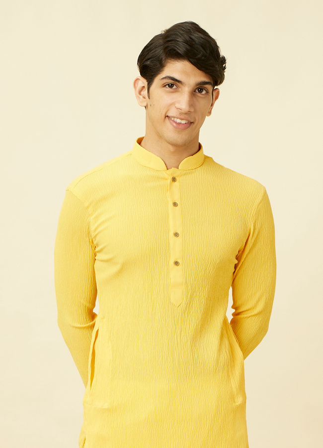 Manyawar Summer Daffodil Yellow Half Placket Kurta - India shopping