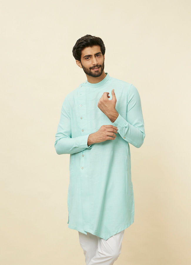 Manyawar Pastel Turquoise Green Angrakha Style Kurta - India shopping