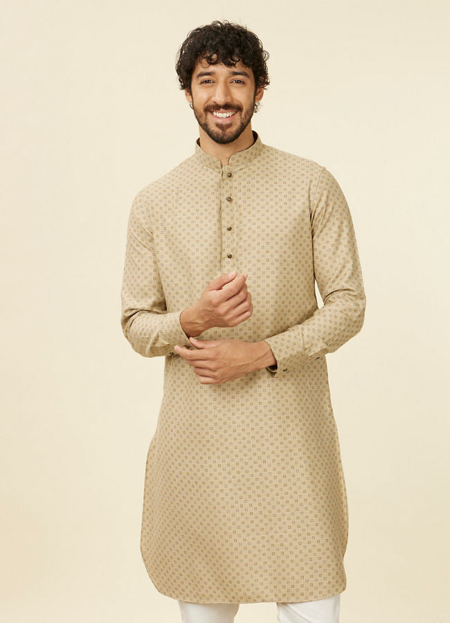 Manyawar Beige Buta Patterned Kurta - India shopping