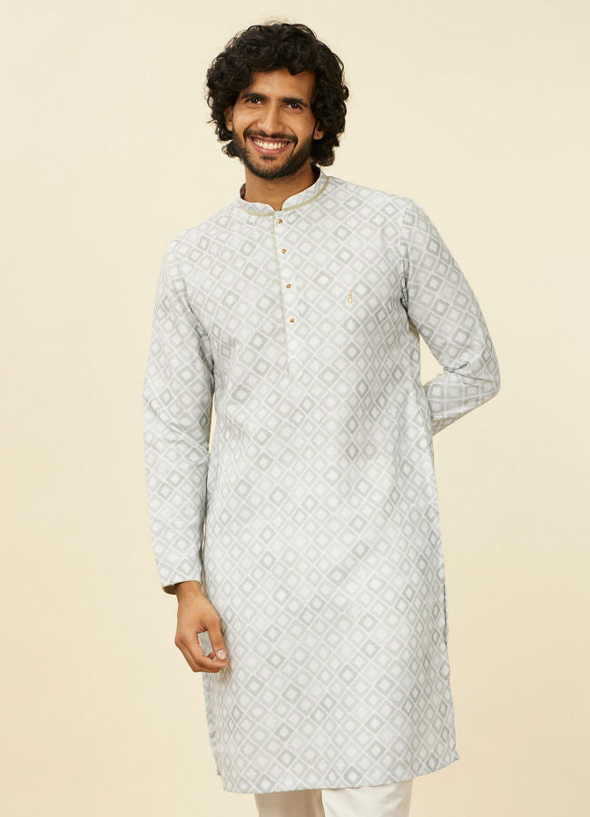 Manyawar Light Mid Green Geometric Patterned Angrakha Style Kurta - India shopping