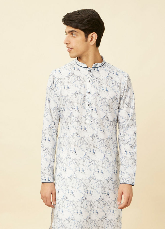Manyawar Winter White Marble Printed Kurta - India shopping