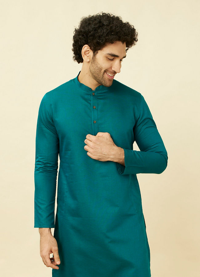Manyawar Teal Green Classic Bandhgala Kurta - India shopping